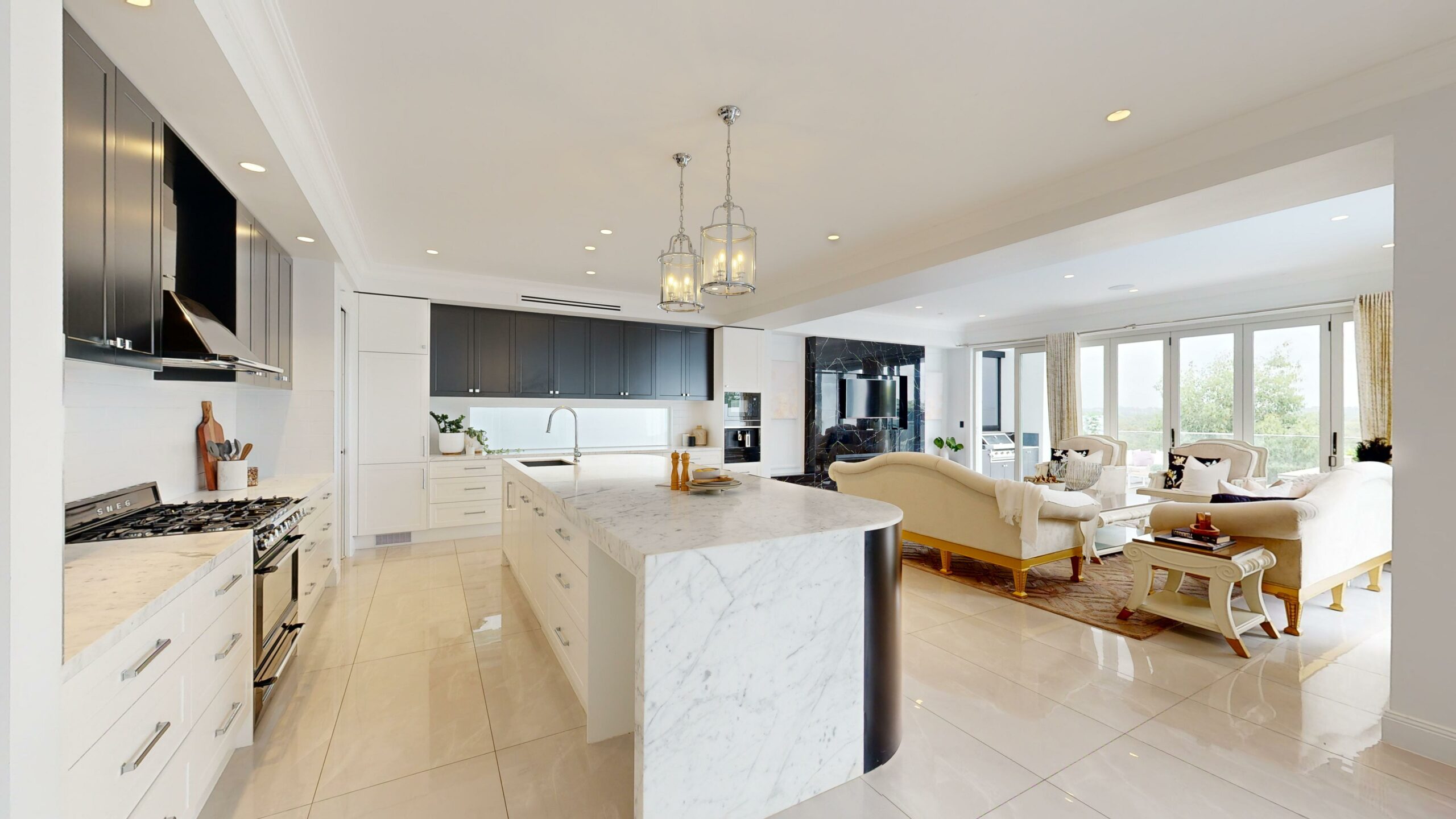 kitchen and living area