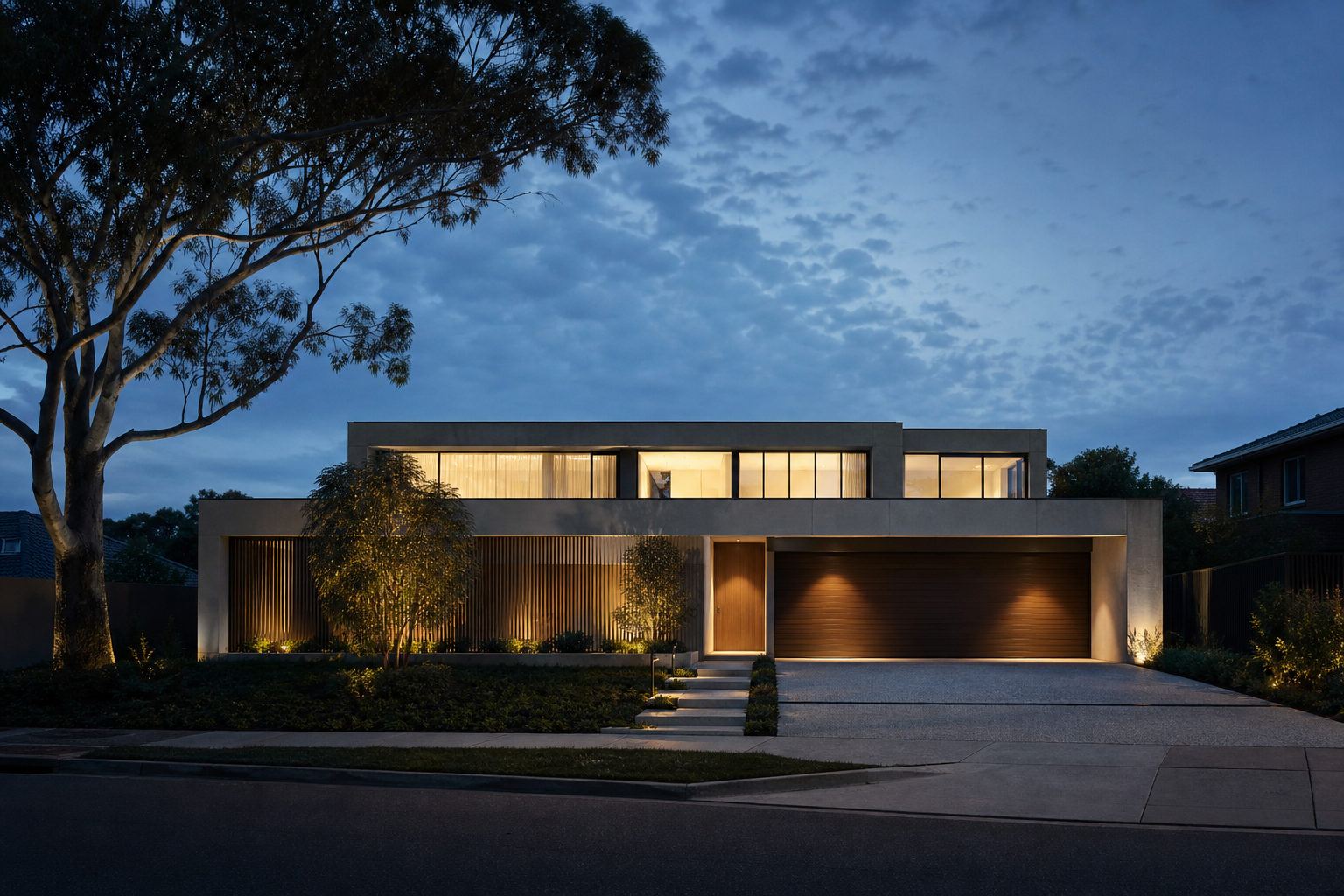 Residential street at dusk